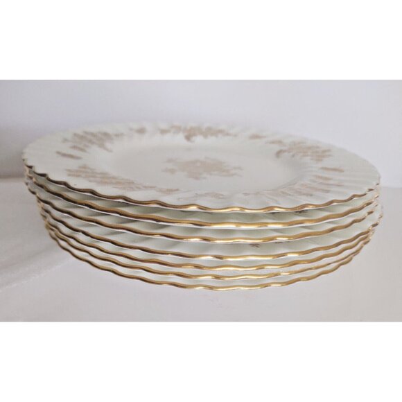 Minton Bone China 9 " Lunch Plates set of 7 Gold Gilded Marlow Pattern H-5017 - Picture 3 of 13